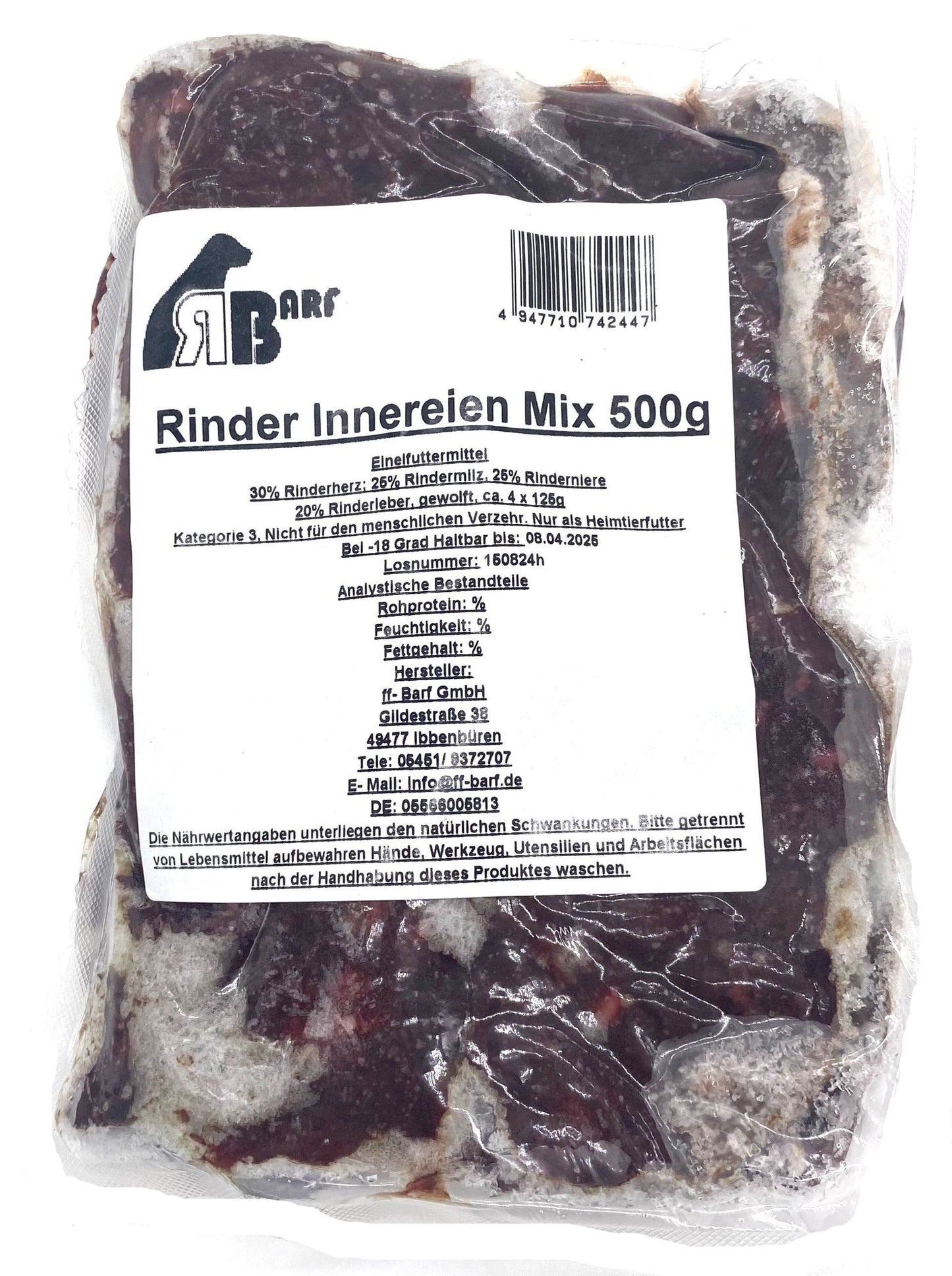 RB Rinder-Innereien-Mix (Nährstoff-Booster) – 4 x 125g Vakuum-Pack für Regional-Tour & Laden