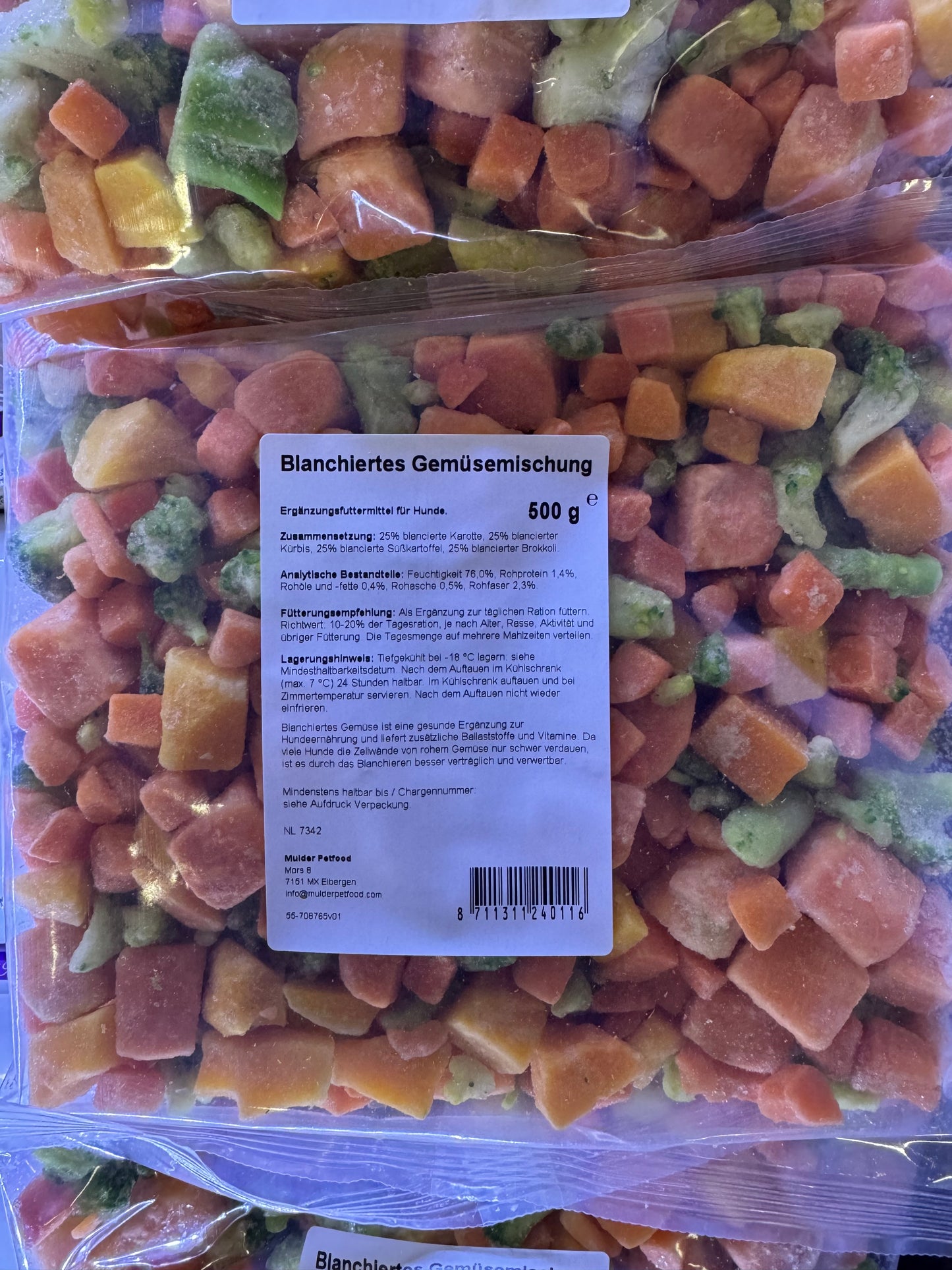 Blanchierte Gemüsemischung für Hunde – Karotte, Kürbis, Süßkartoffel & Brokkoli