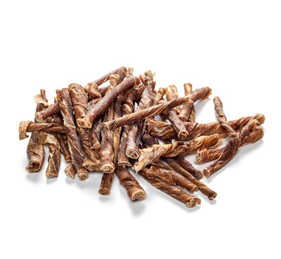 Gedrehte Kalbsblasen Sticks für Hunde – Knusprige Kaustangen (12 cm)