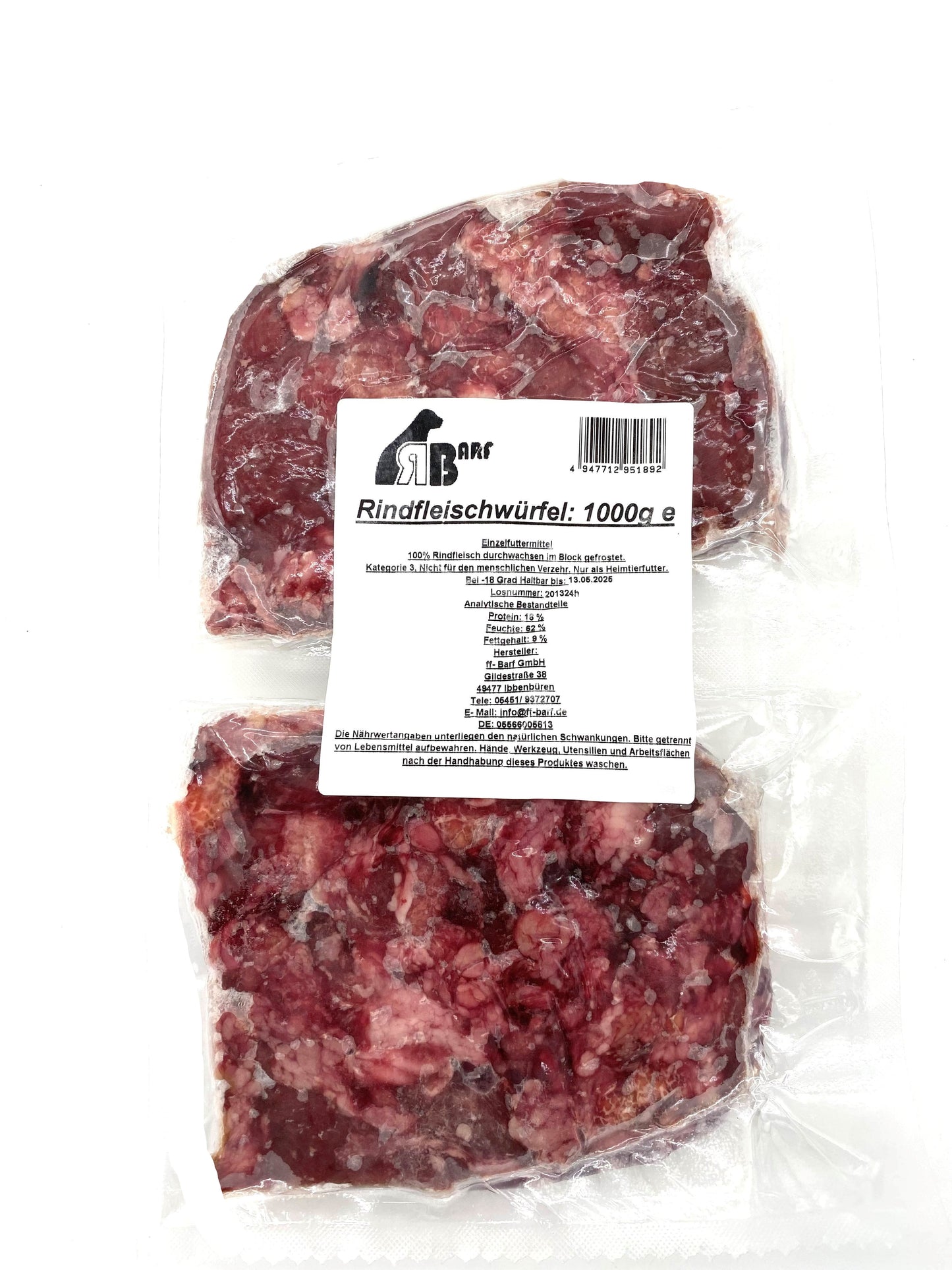 RB Rinderfleischwürfel gefrostet (2x500g) – Grob geschnittenes Muskelfleisch